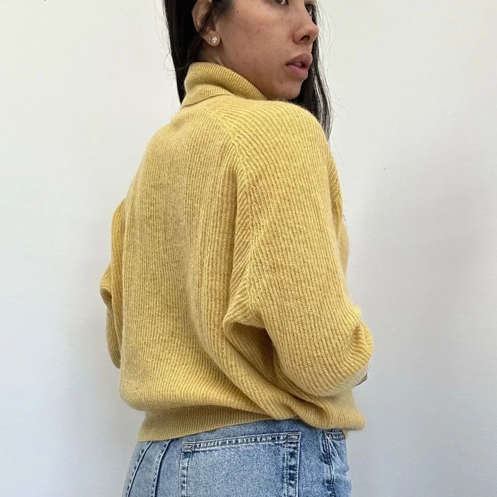 Brunello Cucinelli Mustard Yellow Mohair Blend Knit Sweater Turtleneck Size S - Picture 3 of 11
